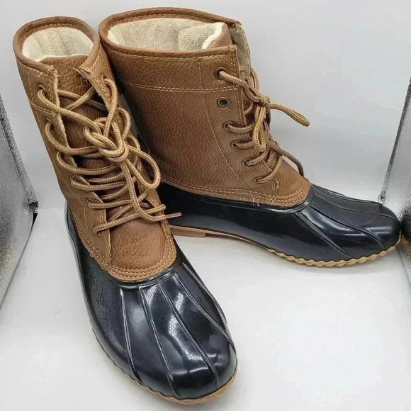 JBU Shoes - JBU By Jambu Womens Maplewood Duck Boots Brown Black Rubber Mid Calf Faux Fur 9M